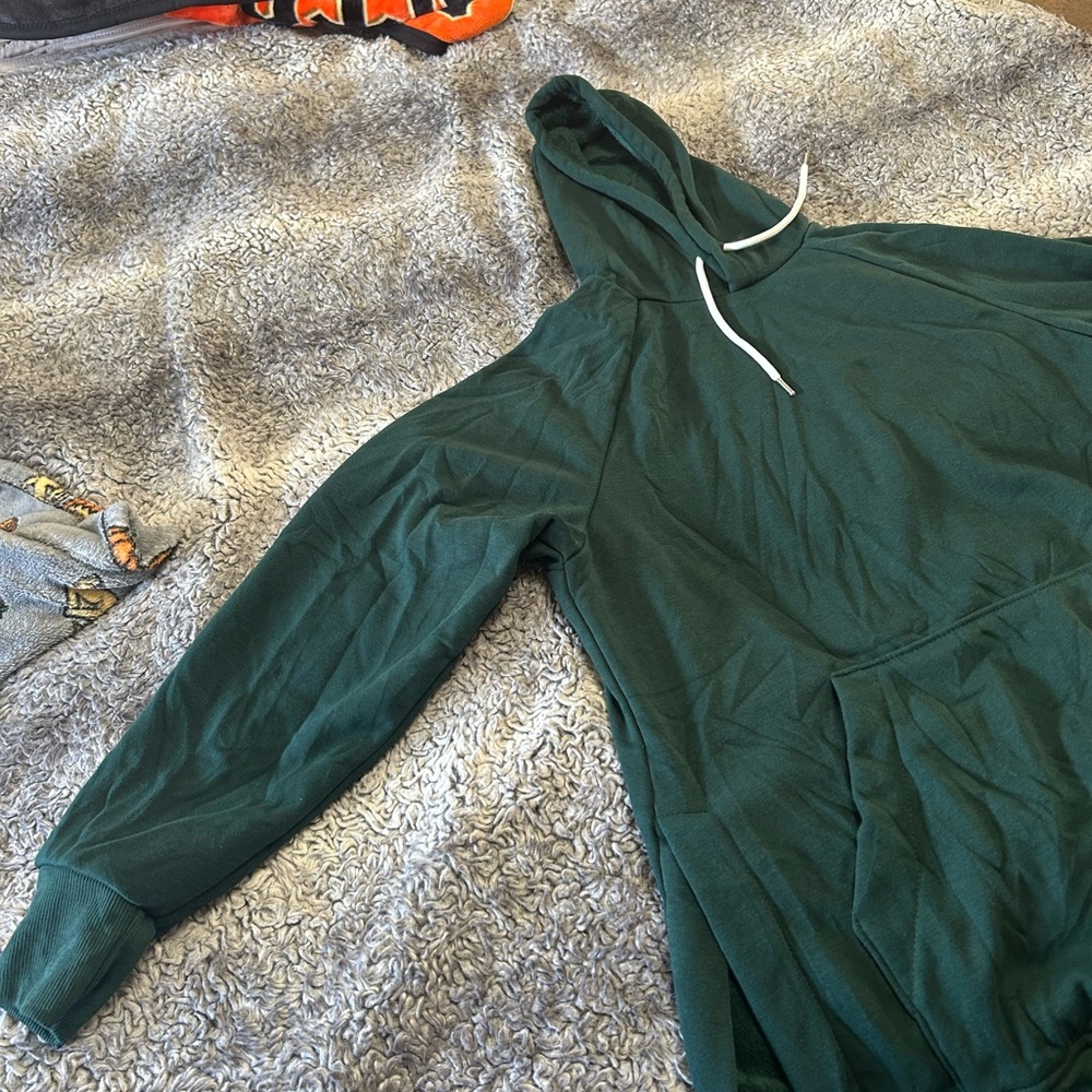 Green Hoodie with White Drawstrings